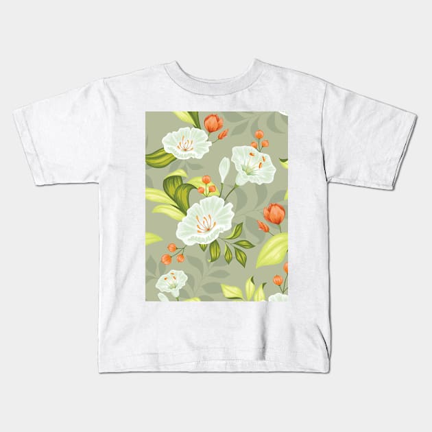 Green floral pattern Kids T-Shirt by peace and love